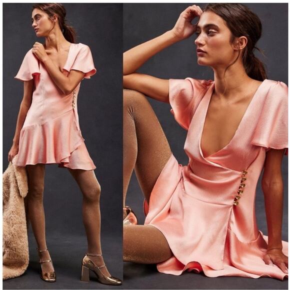 Free People Dresses & Skirts - Free People Scarlett Dress Size Medium Mini Pink Peach Summer Button V-Neck NWT